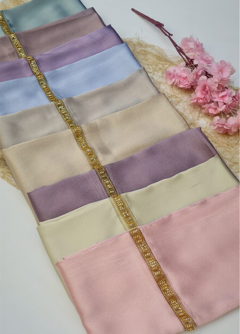 BeingMuslims Premium Lace Border Bubble Satin Hijab Size of 10