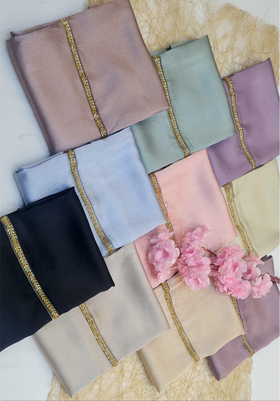 BeingMuslims Royal Lace Border Bubble Satin Hijab Size of 10