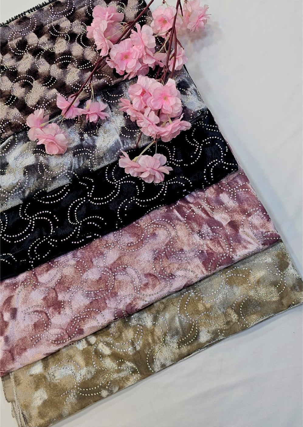 BeingMuslims Glamorous Crystal Pattern Velvet Hijab Pack of 10