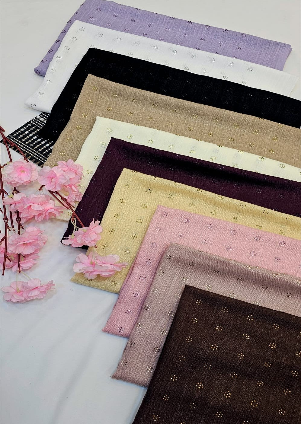 BeingMuslims Elegant Studded Floral Motif Design Cotton Hijab Pack of 10