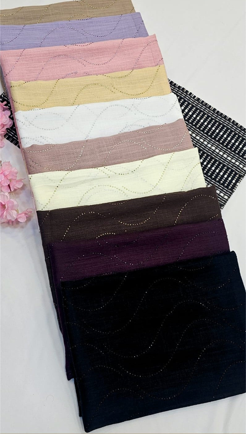 BeingMuslims Linen Cotton Wave Stud Hijab Pack of 10