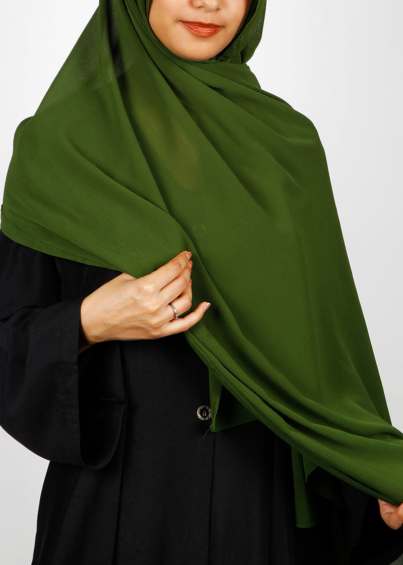 BeingMuslims Textured Muna Chiffon Hijab Moss Green Pack of 10