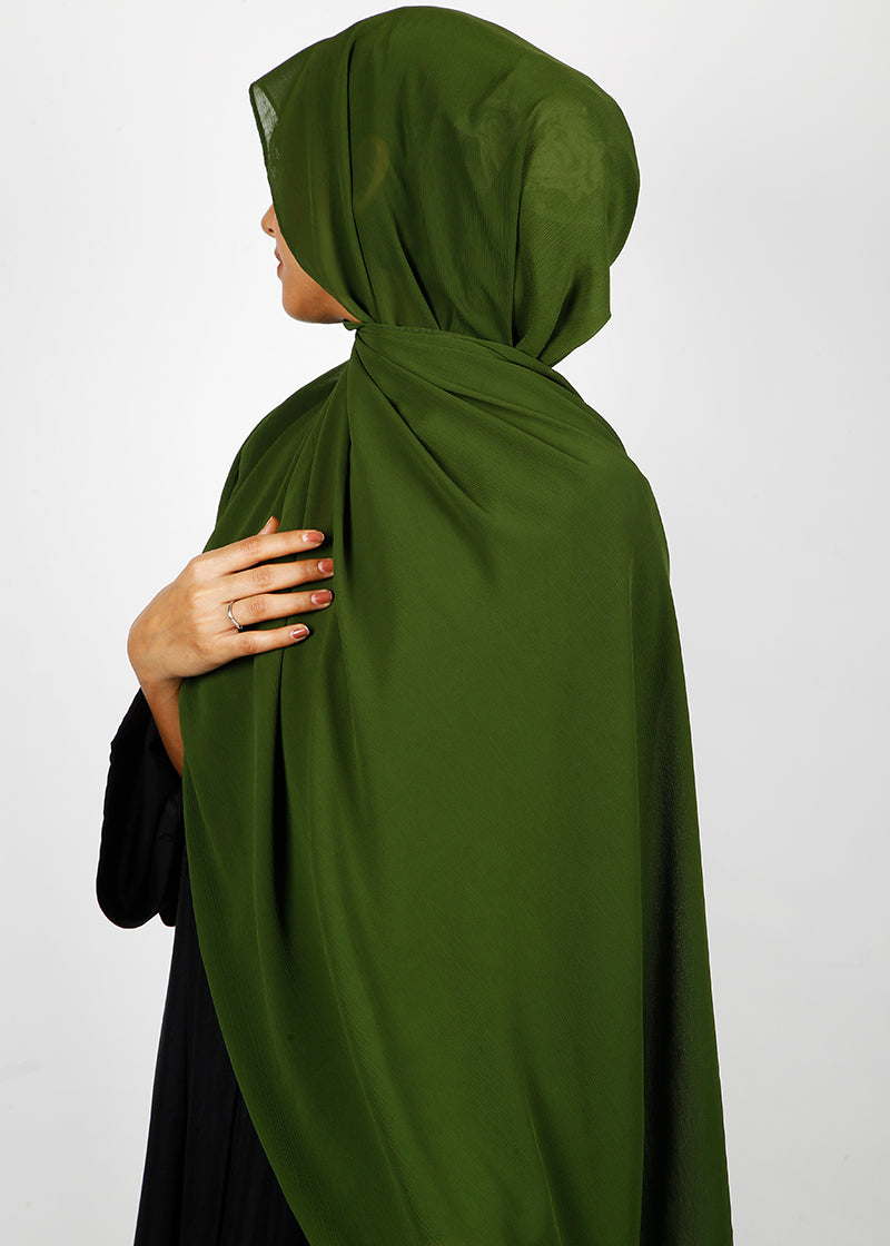 BeingMuslims Textured Muna Chiffon Hijab Moss Green Pack of 10