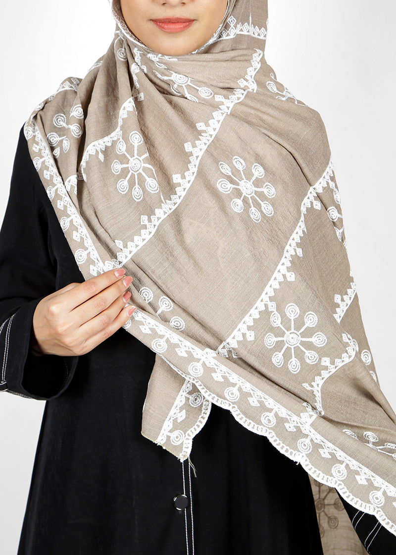 BeingMuslims Desginer Embroidered Cotton Hijab Brown Pack of 10