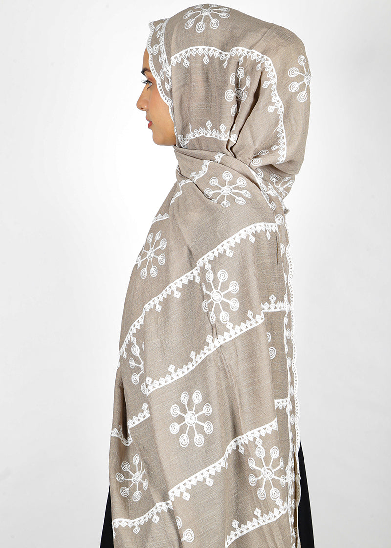 BeingMuslims Desginer Embroidered Cotton Hijab Brown Pack of 10