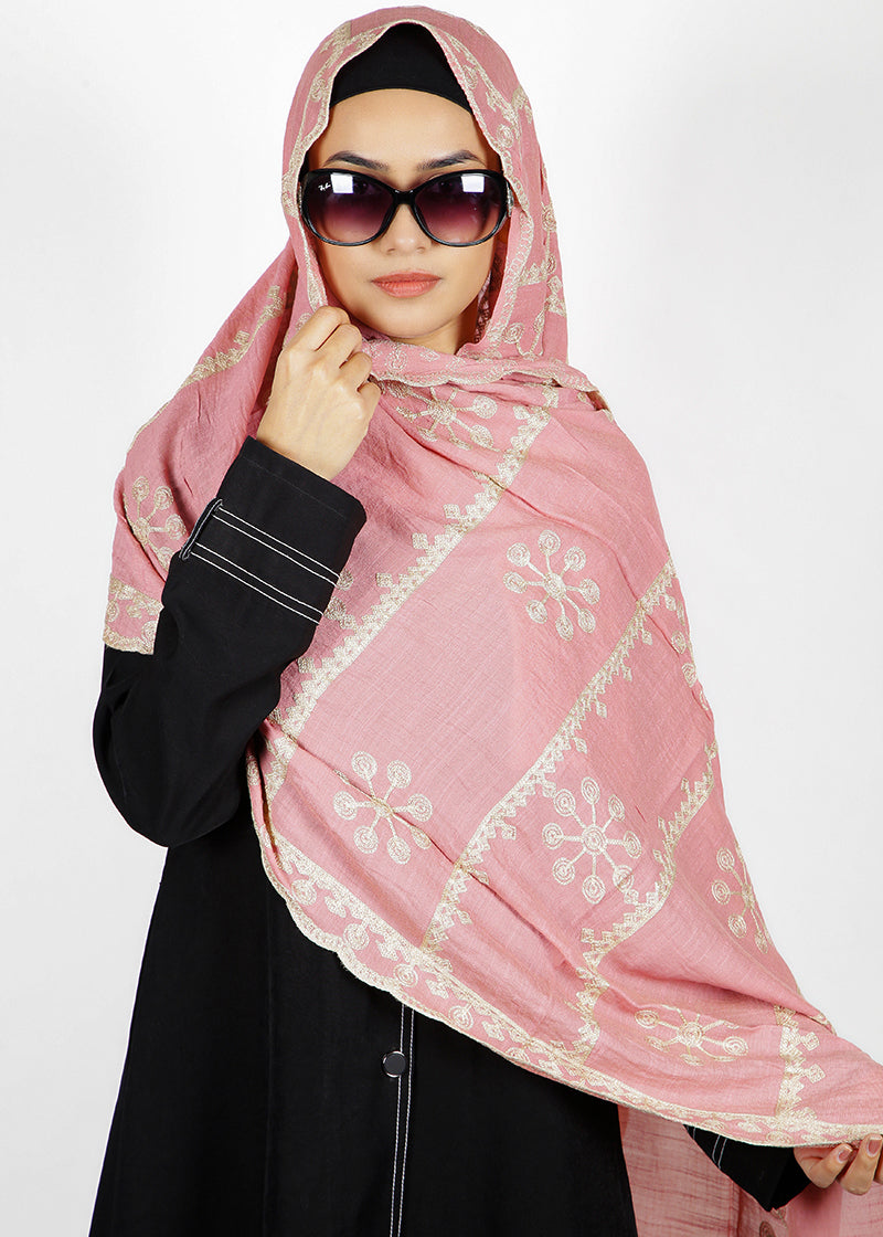 BeingMuslims Desginer Embroidered Cotton Hijab Light Pink Pack of 10