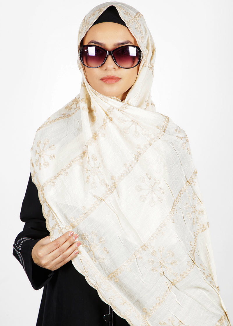 BeingMuslims Desginer Embroidered Cotton Hijab Off White Pack of 10