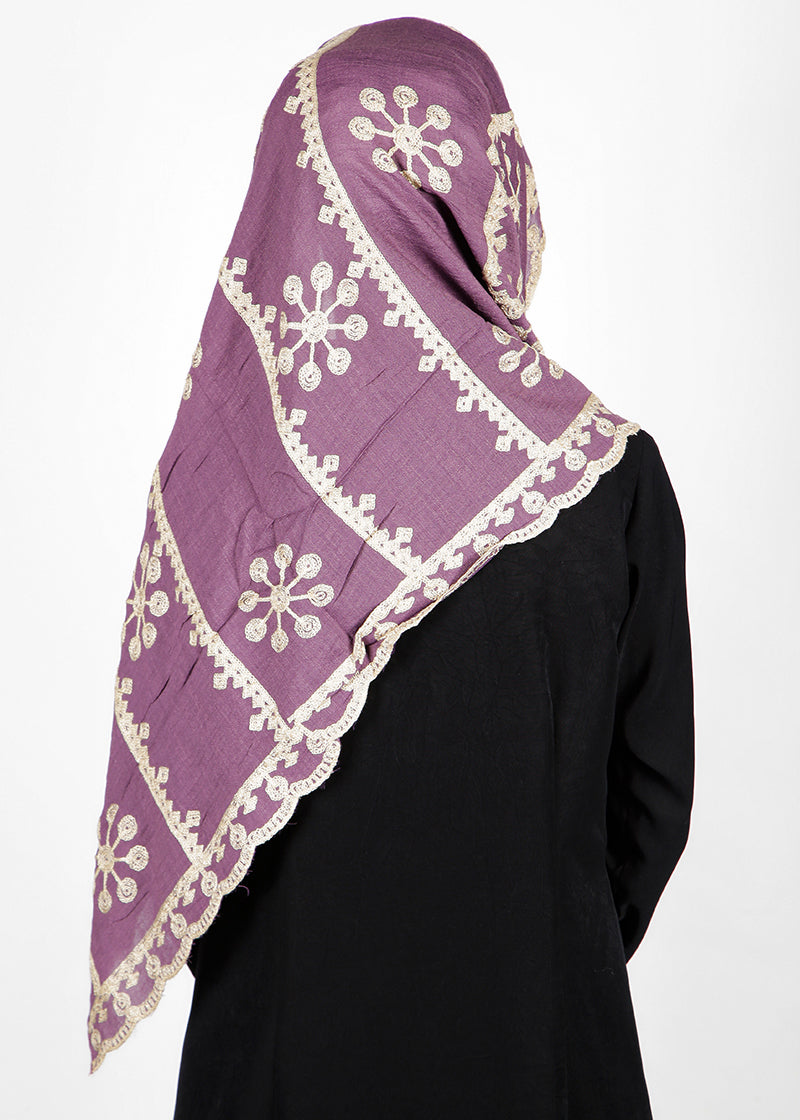 BeingMuslims Desginer Embroidered Cotton Hijab Purple Pack of 10