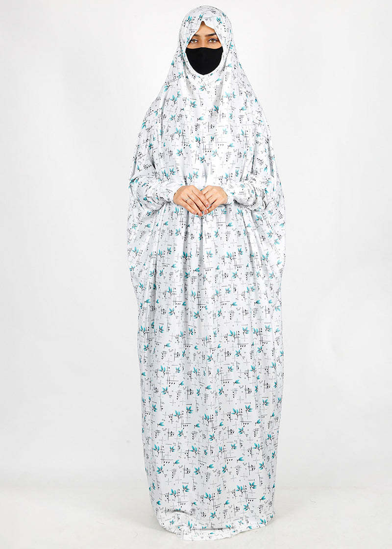 BeingMuslims Printed Jilbab Full Length Soft Off-White Pack of 10