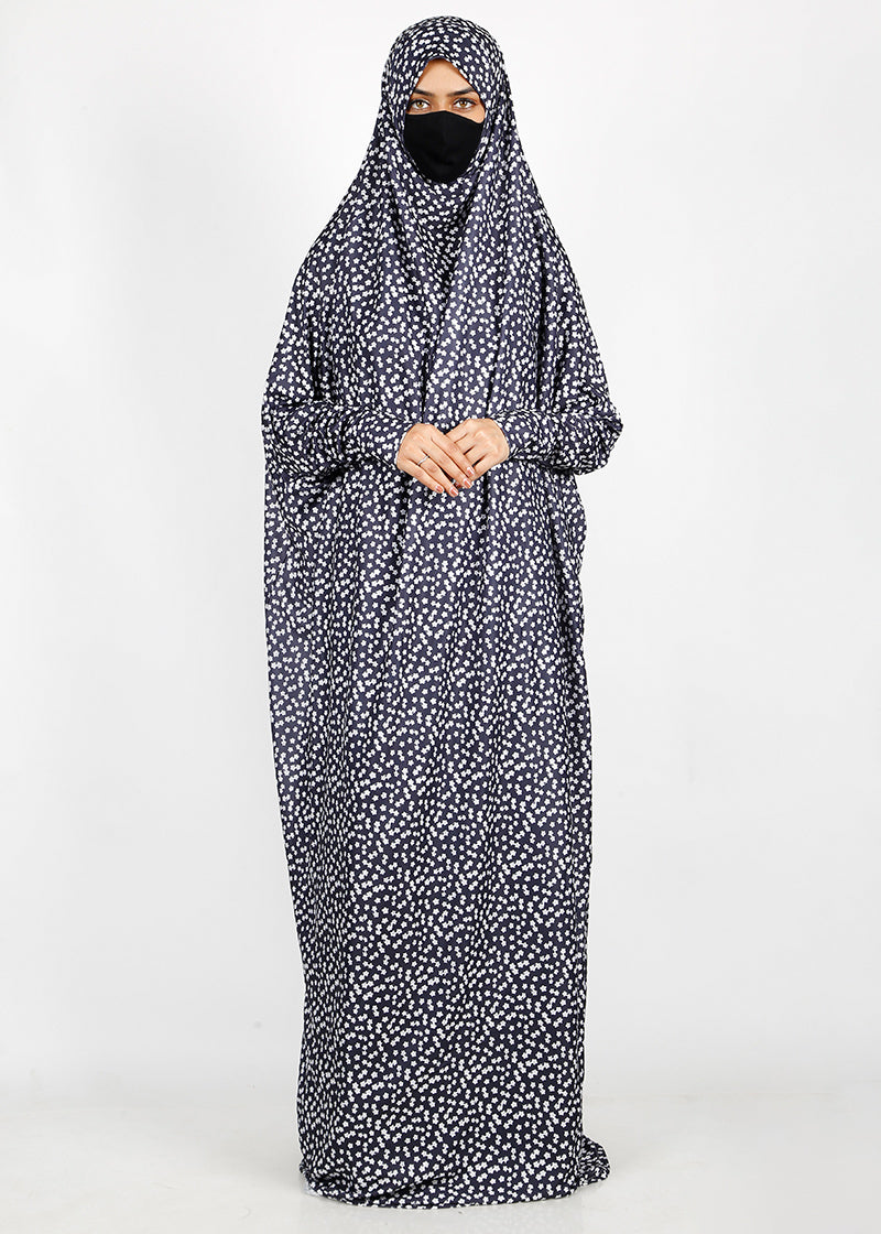BeingMuslims Printed Jilbab Full Length Dark Navy Pack of 10