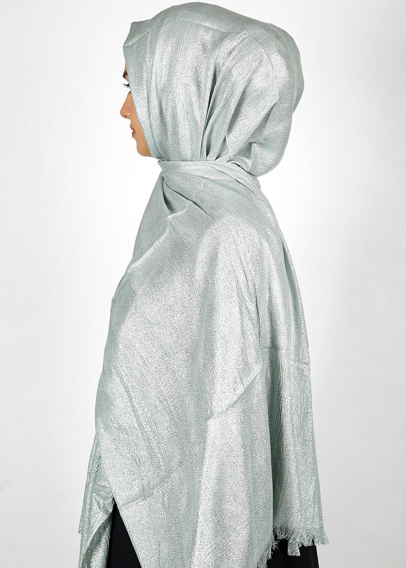 BeingMuslims Metallic Acqua Party Wear Hijab Acqua Silver Pack of 10