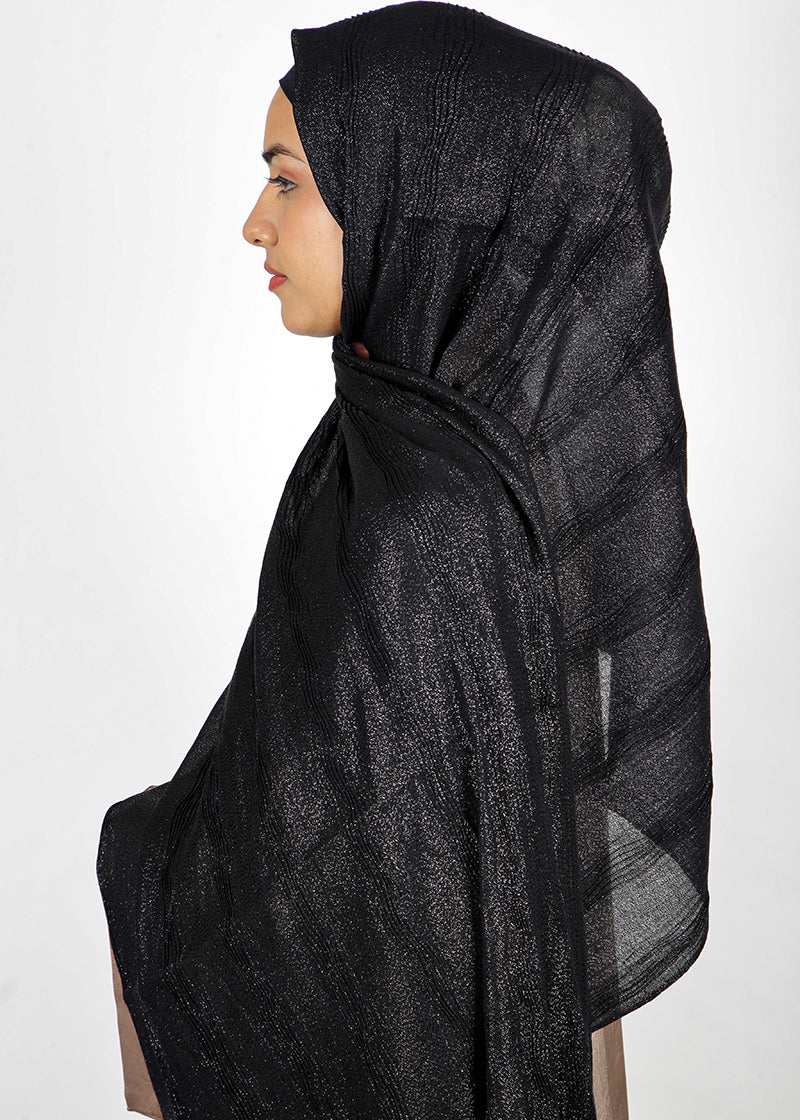 BeingMuslims Metallic Acqua Party Wear Hijab Black Pack of 10