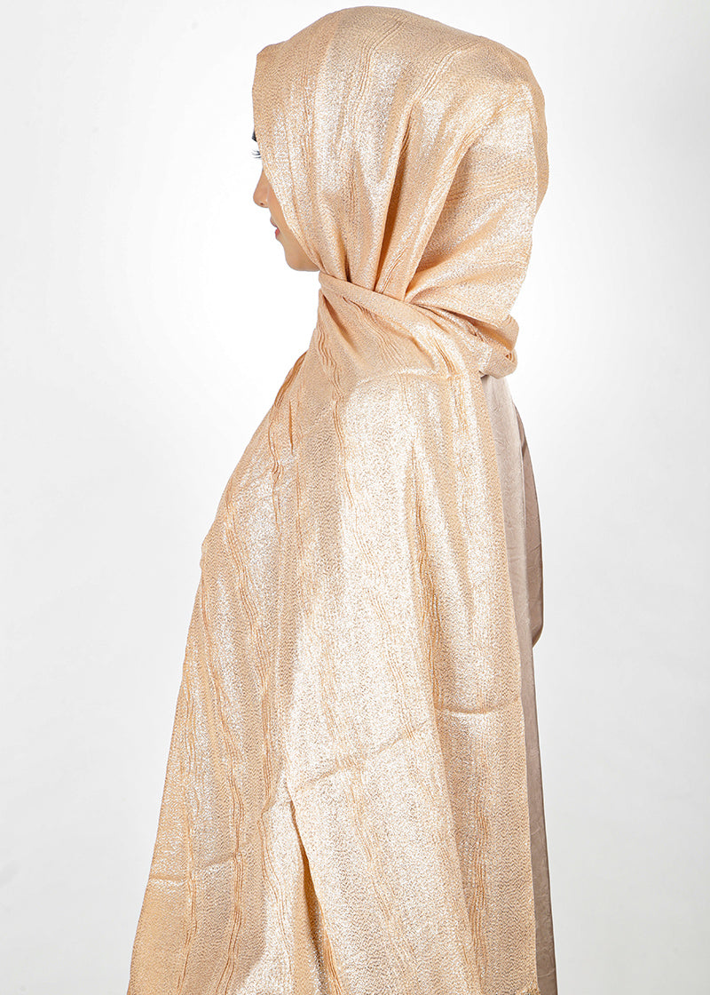 BeingMuslims Metallic Acqua Party Wear Hijab Champaigne Pack of 10