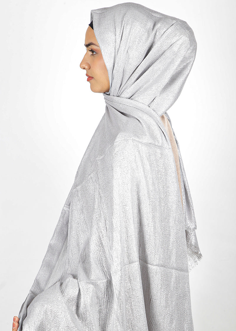 BeingMuslims Metallic Acqua Party Wear Hijab Silver Pack of 10