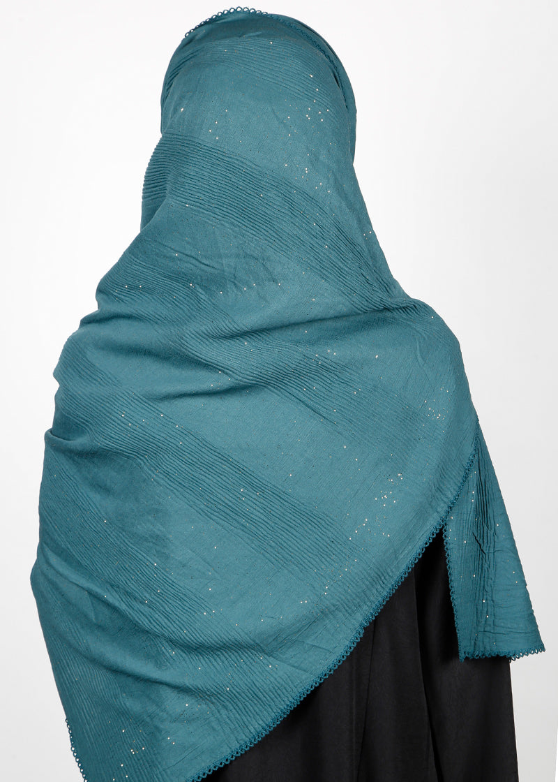 BeingMuslims Textured Mildly Sparkling Hijab Green Pack of 10
