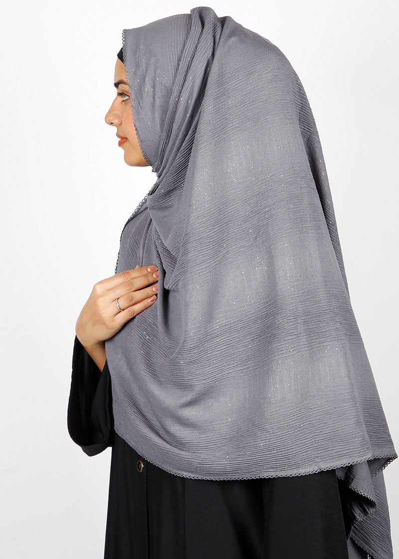 BeingMuslims Textured Mildly Sparkling Hijab Grey Pack of 10