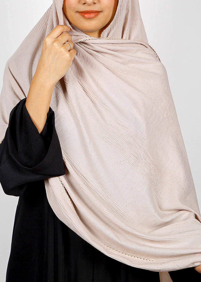 BeingMuslims Textured Mildly Sparkling Hijab Light Beige Pack of 10