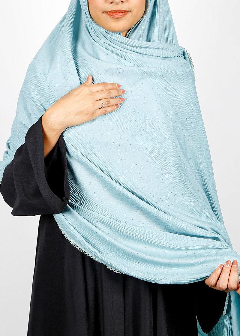 BeingMuslims Textured Mildly Sparkling Hijab Light Blue Pack of 10
