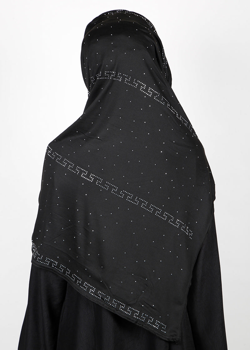 BeingMuslims Stylish Diamond Work Jersey Hijab Black Pack of 10