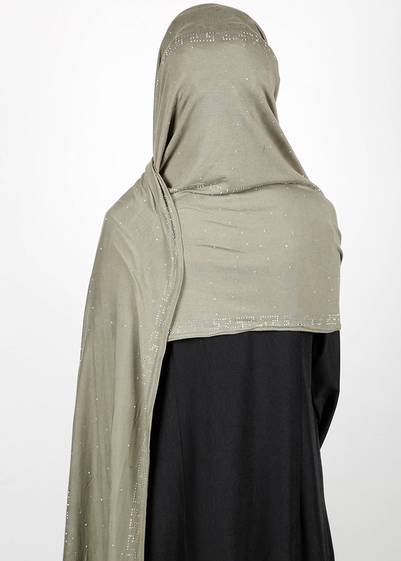 BeingMuslims Stylish Diamond Work Jersey Hijab Khaki Pack of 10