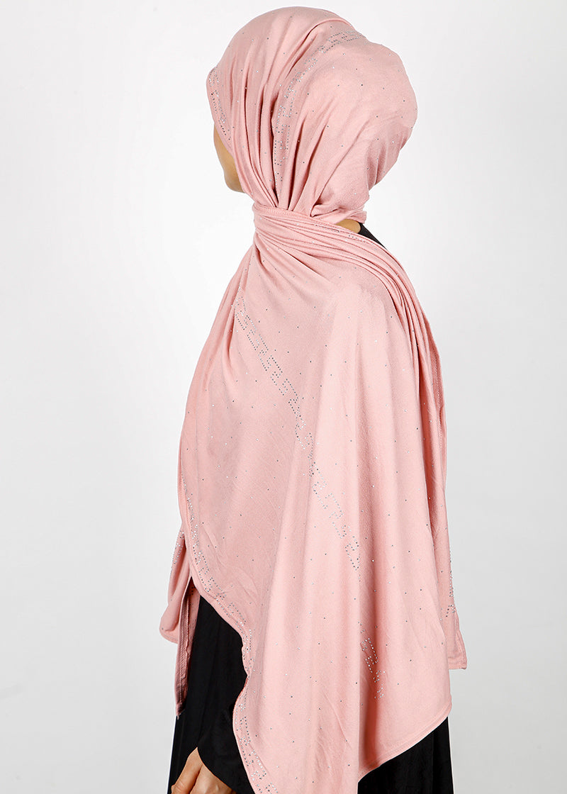 BeingMuslims Stylish Diamond Work Jersey Hijab Pale Pink Pack of 10