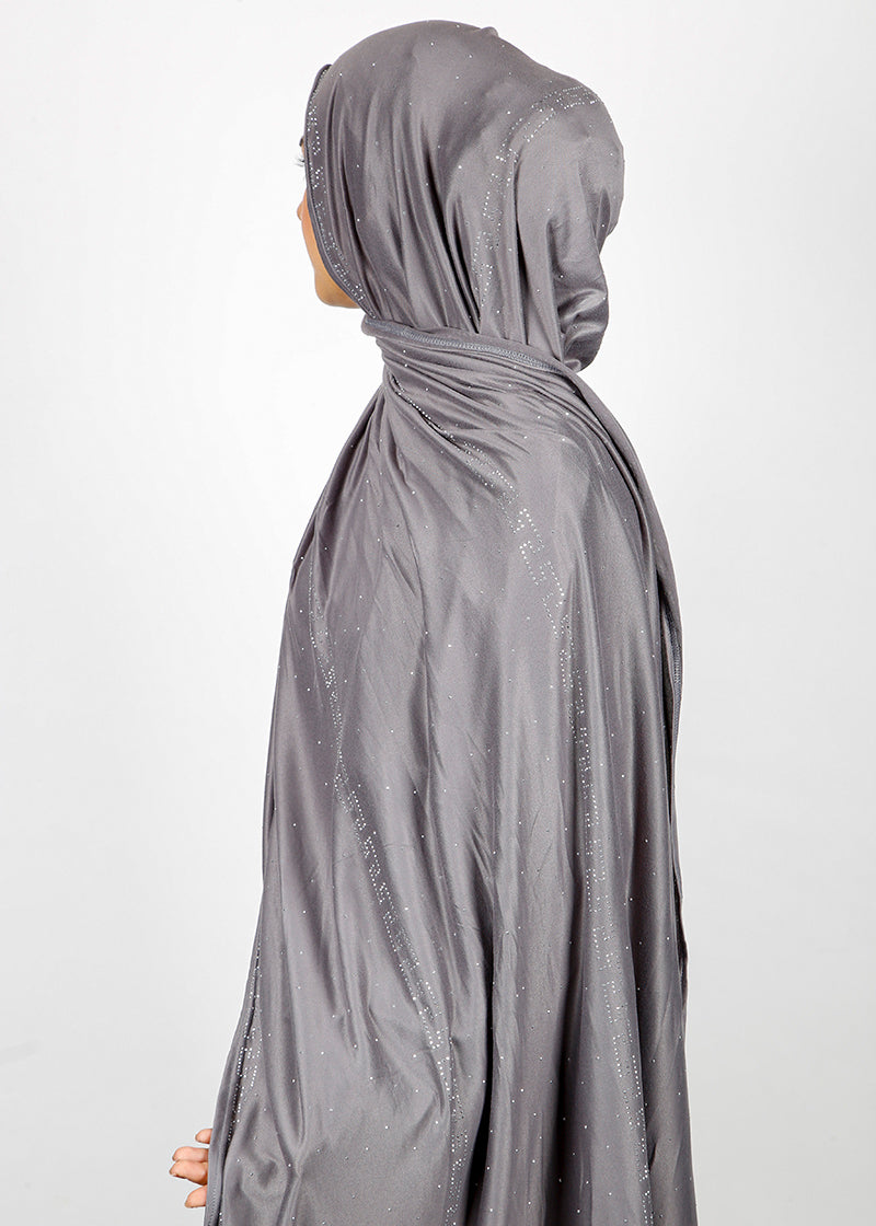 BeingMuslims Stylish Diamond Work Jersey Hijab Silver Grey Pack of 10
