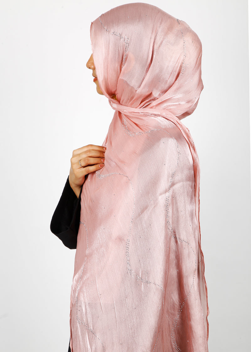 BeingMuslims Diamond Work Organza Blush Pink Hijab Blush pink Pack of 10