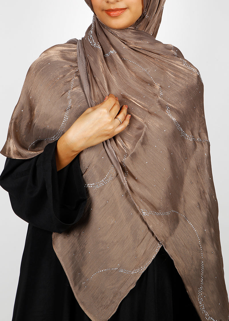 BeingMuslims Diamond Work Organza Blush Pink Hijab Brown Pack of 10