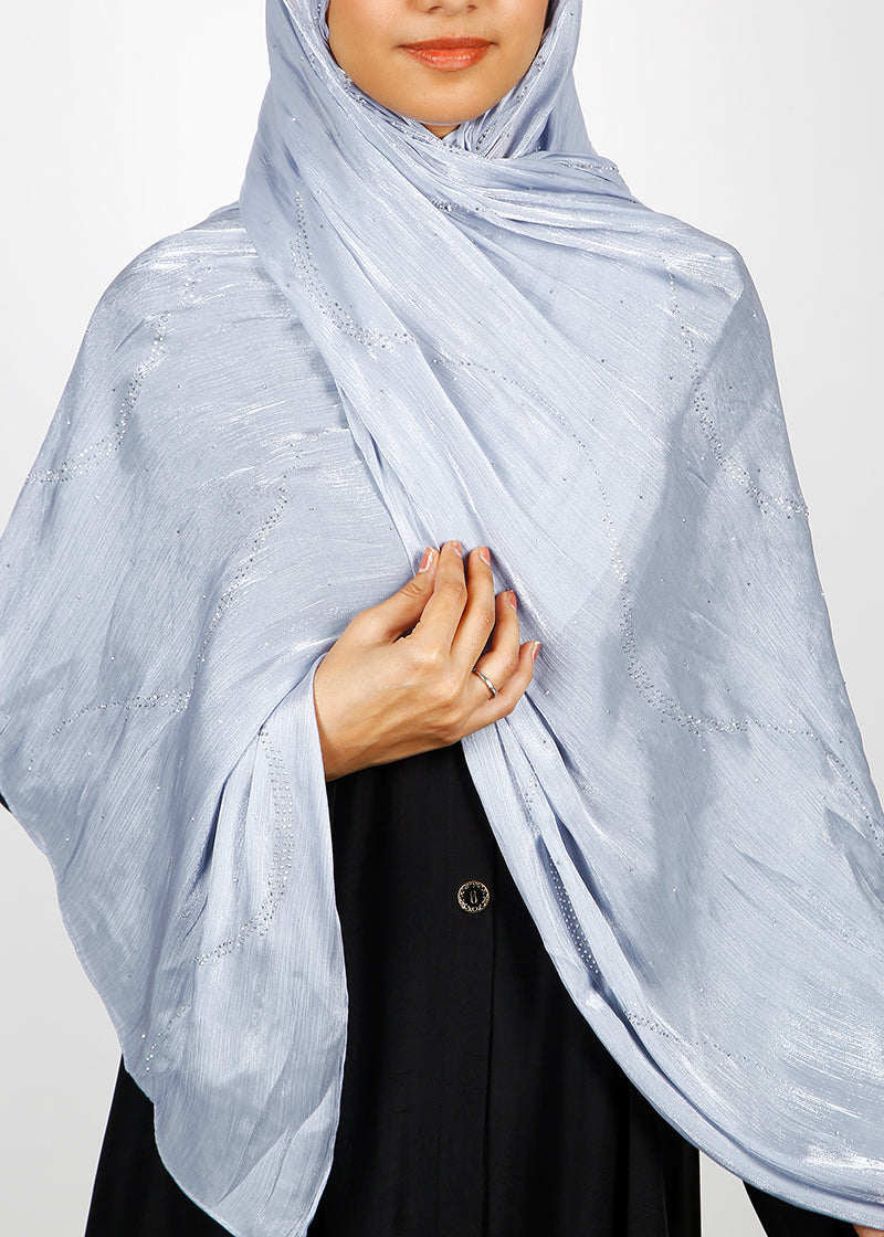 BeingMuslims Diamond Work Organza Blush Pink Hijab Ice Blue Pack of 10