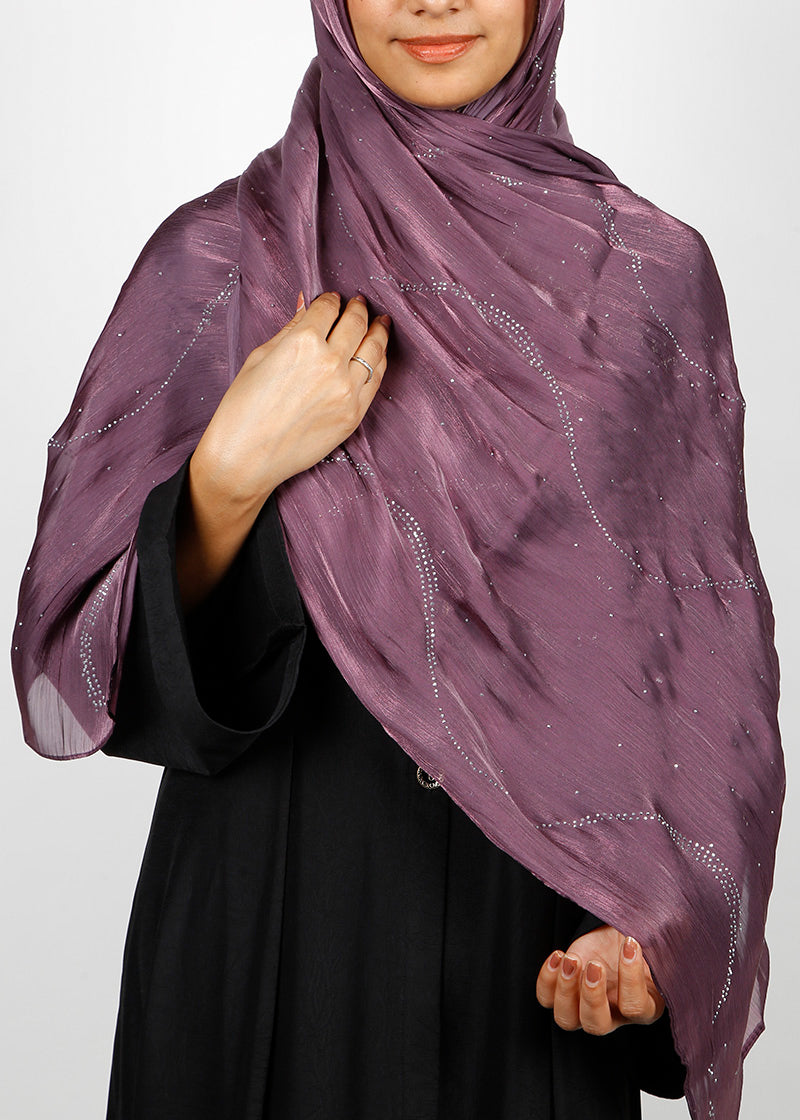 BeingMuslims Diamond Work Organza Blush Pink Hijab Purple Pack of 10
