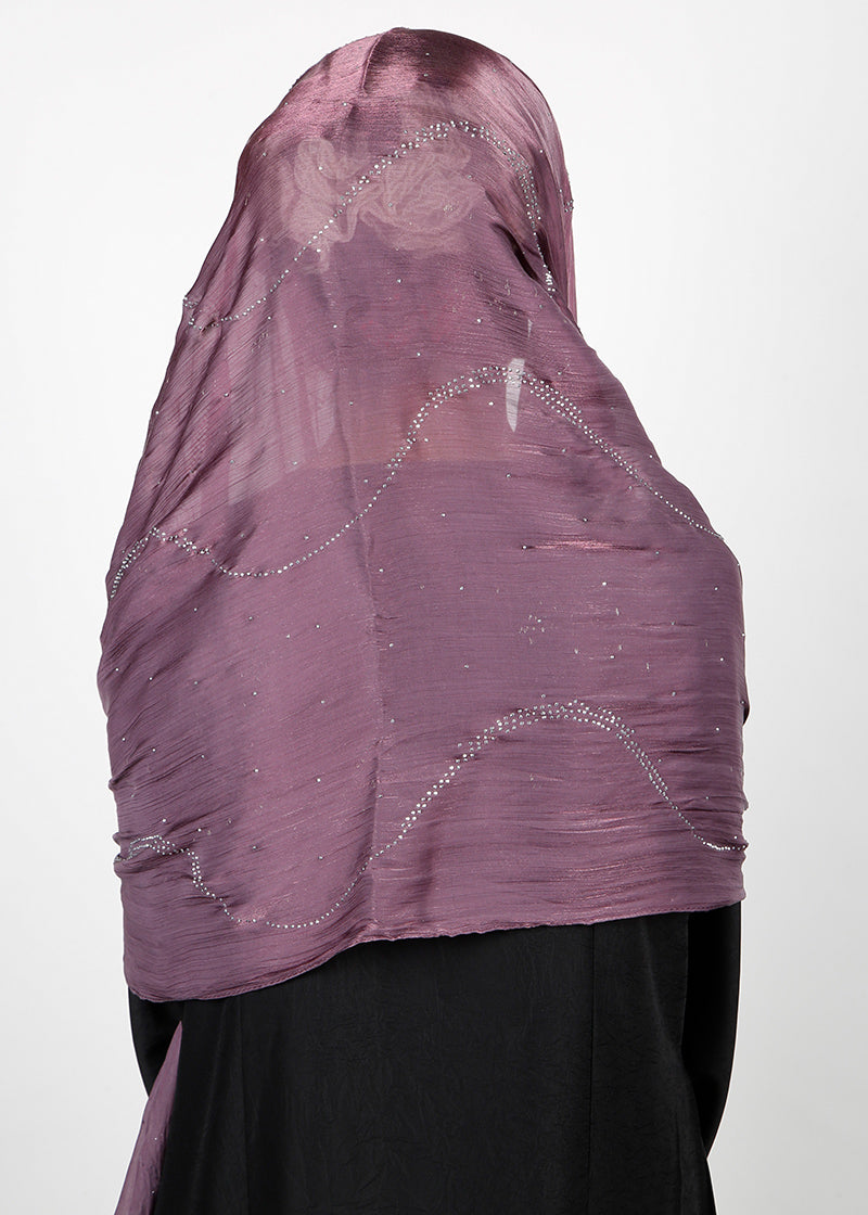 BeingMuslims Diamond Work Organza Blush Pink Hijab Purple Pack of 10