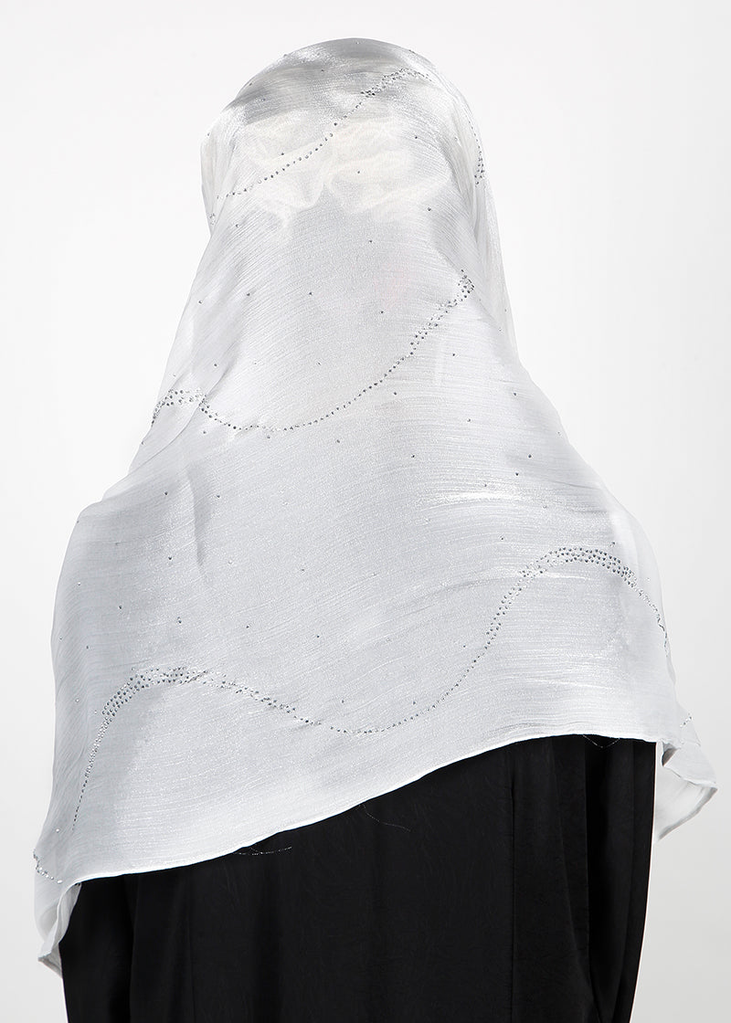BeingMuslims Diamond Work Organza Blush Pink Hijab White Pack of 10