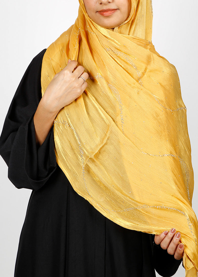 BeingMuslims Diamond Work Organza Blush Pink Hijab Yellow Pack of 10