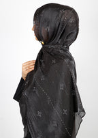 BeingMuslims Graceful Diamond Work Organza Hijab Black Pack of 10