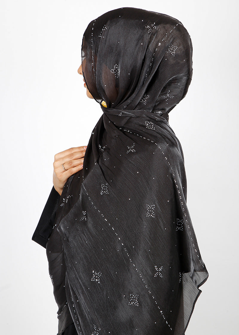 BeingMuslims Graceful Diamond Work Organza Hijab Black Pack of 10