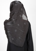 BeingMuslims Graceful Diamond Work Organza Hijab Black Pack of 10