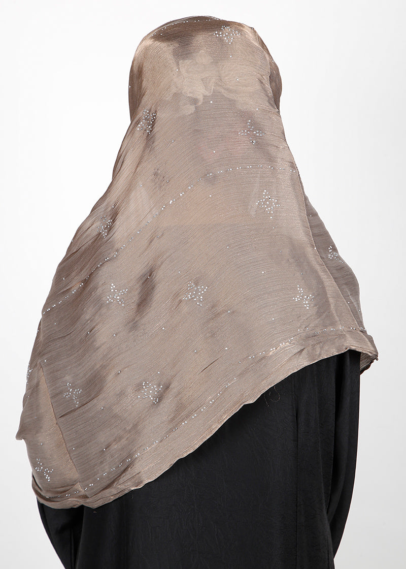 BeingMuslims Graceful Diamond Work Organza Hijab Bronze Pack of 10