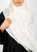 BeingMuslims Graceful Diamond Work Organza Hijab Ivory Pack of 10