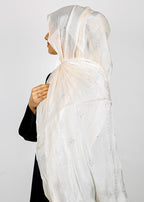 BeingMuslims Graceful Diamond Work Organza Hijab Ivory Pack of 10