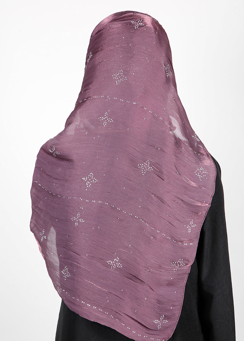 BeingMuslims Graceful Diamond Work Organza Hijab Purple Pack of 10