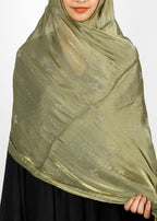 BeingMuslims Graceful Diamond Work Organza Hijab Sage Green Pack of 10