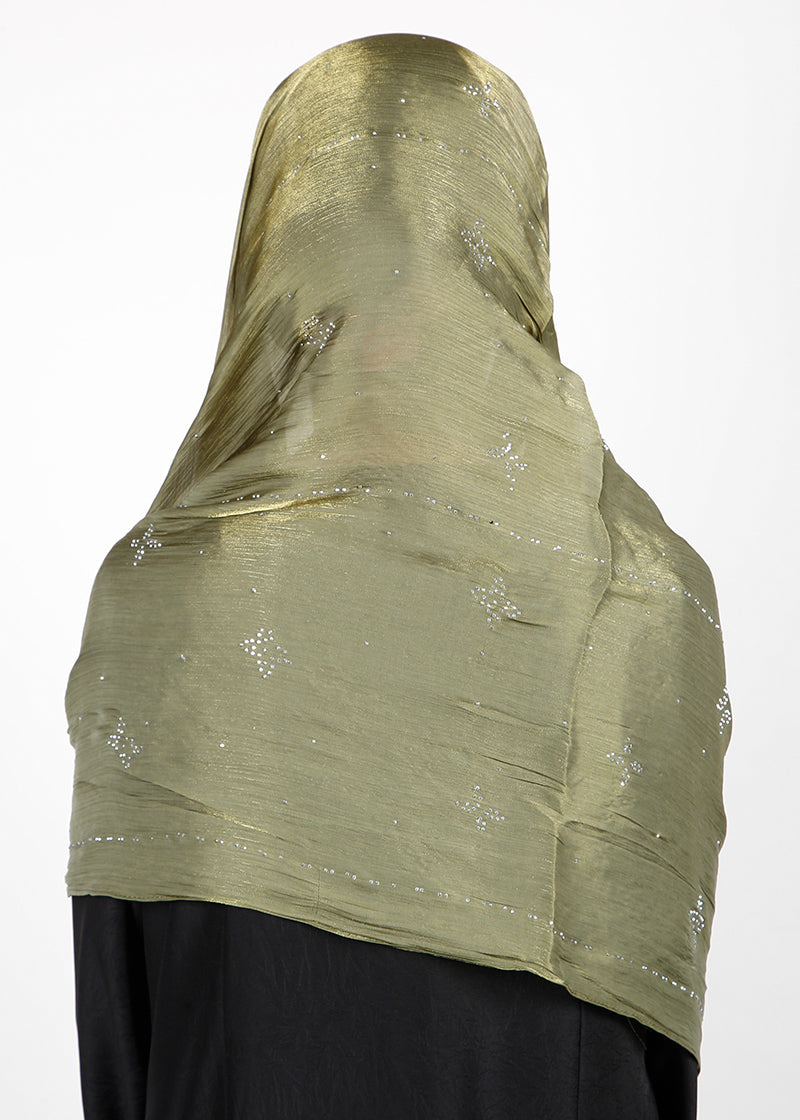 BeingMuslims Graceful Diamond Work Organza Hijab Sage Green Pack of 10