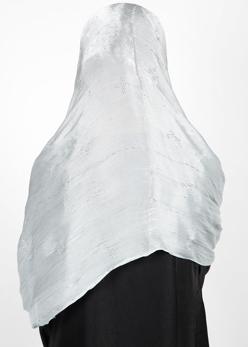 BeingMuslims Graceful Diamond Work Organza Hijab Silver Pack of 10