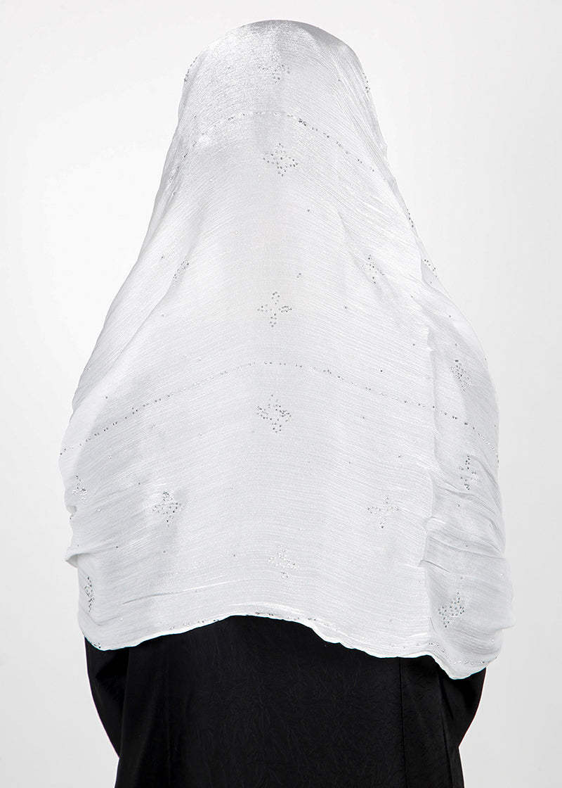 BeingMuslims Graceful Diamond Work Organza Hijab White Pack of 10
