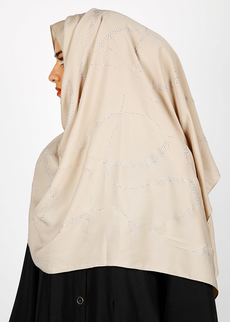 BeingMuslims Chic Diamond Work Chiffon Hijab Beige Pack of 10