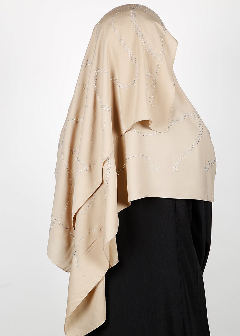 BeingMuslims Chic Diamond Work Chiffon Hijab Beige Pack of 10