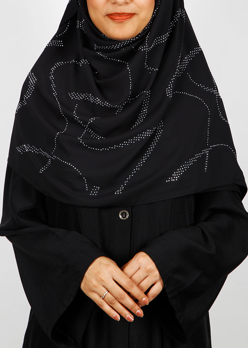 BeingMuslims Chic Diamond Work Chiffon Hijab Black Pack of 10
