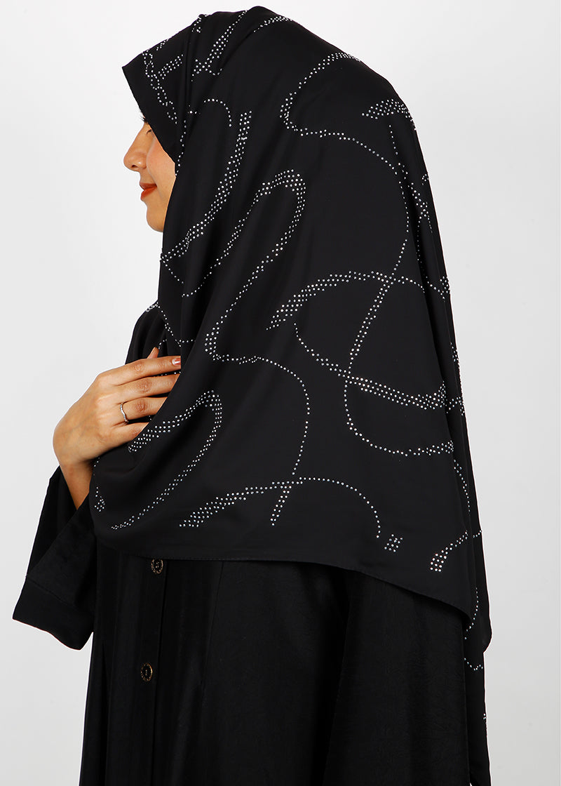 BeingMuslims Chic Diamond Work Chiffon Hijab Black Pack of 10