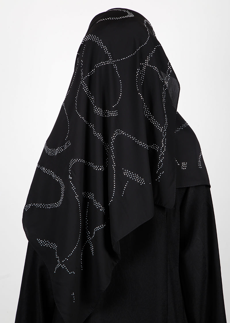 BeingMuslims Chic Diamond Work Chiffon Hijab Black Pack of 10