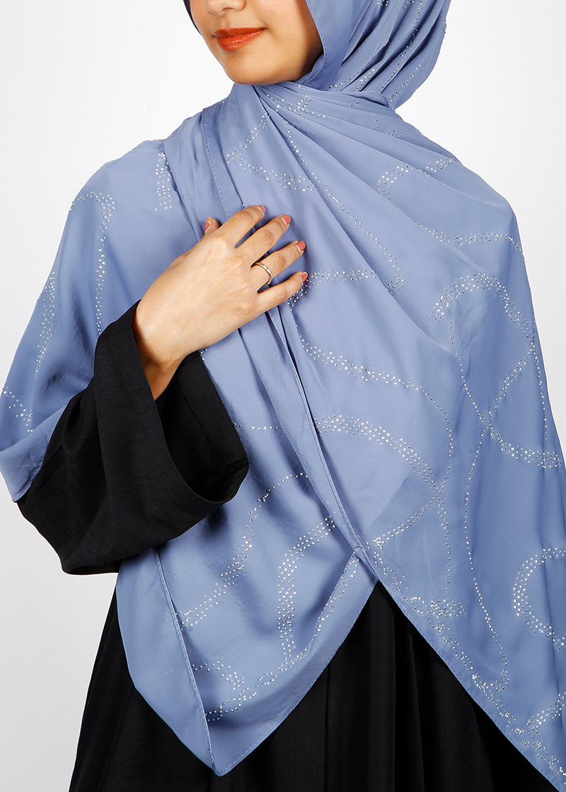 BeingMuslims Chic Diamond Work Chiffon Hijab Blue Pack of 10